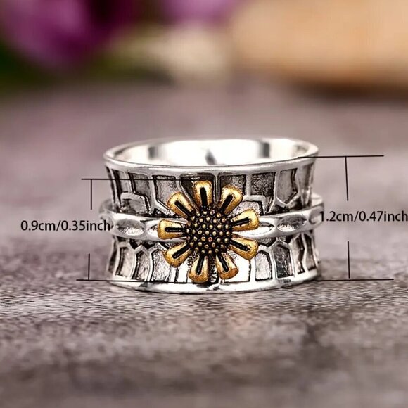 Sunflower / Daisy / Flower Boho Two Tone Ring #1355 - Picture 11 of 12